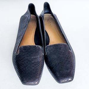 Nurture Addington Snake Embossed Womens 7.5M Black Leather Loafer Flat Shoes